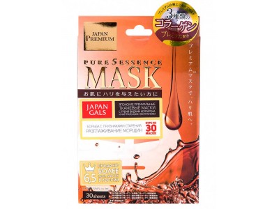 Japan Gals Premium Pure 5 Essence Mask - Набор масок для лица с тремя видами Коллагена 30шт