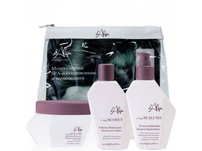 L′Alga Travel Set - Дорожный набор «Термозащита волос с сывороткой» в прозрачной косметичке (Шампунь оздоравливающий + Маска восстанавливающая + Сыворотка термозащитная) 100 + 100 + 100мл